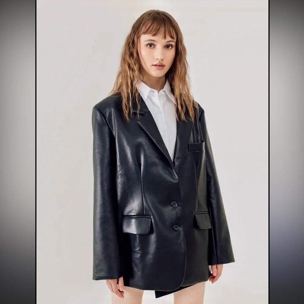 Anthropologie Pistola Black Faux Leather Blazer